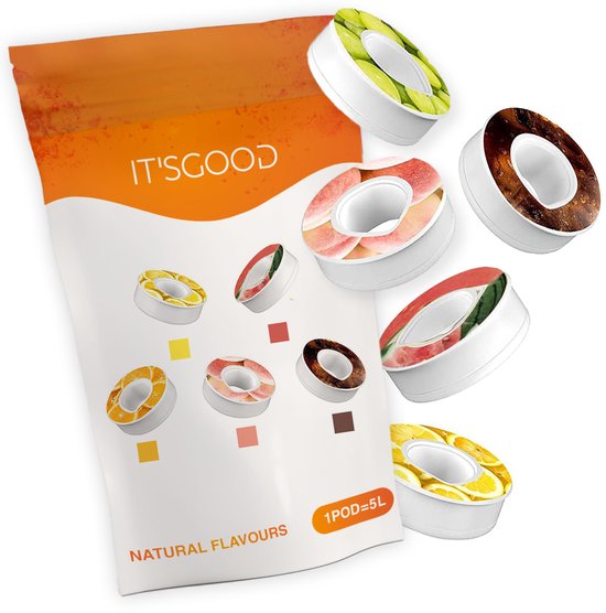 It'sgood - 5 Air Water Pods - Fragrance Pods - Gourde - Air Drinking Bottle up - Gourde d'eau parfumée - 5 saveurs différentes - Citroen - Orange - Pastèque - Pomme - Cola
