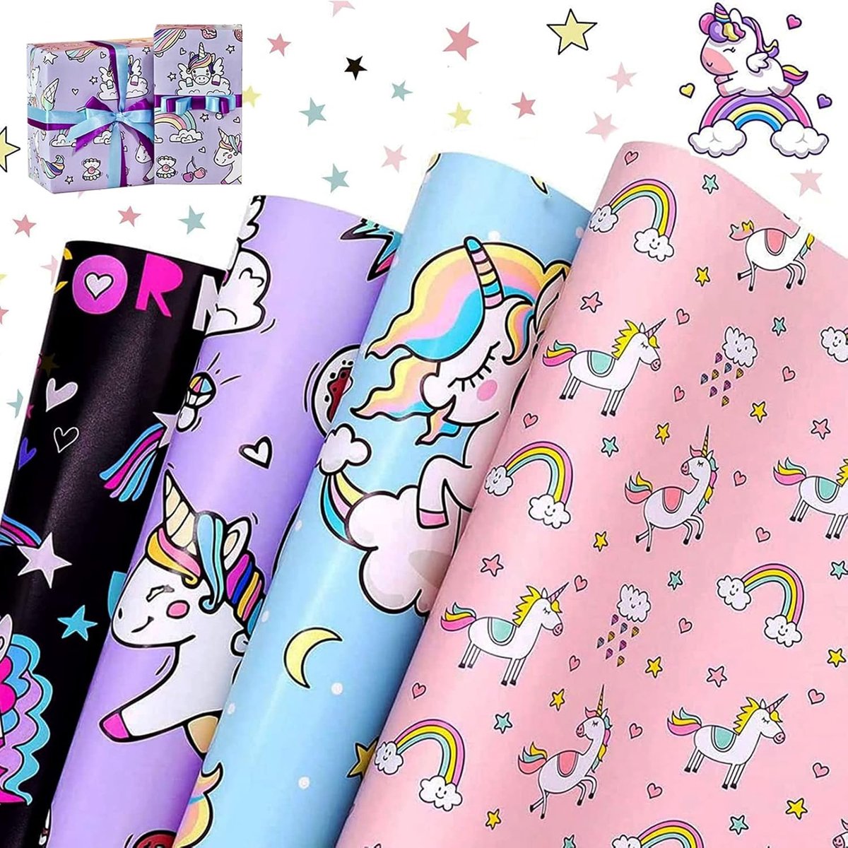 Kleurrijk Cadeaupapier voor Feesten, Verjaardagen en Kerstmis - Set van 4 Vellen (50 x 70 Cm)