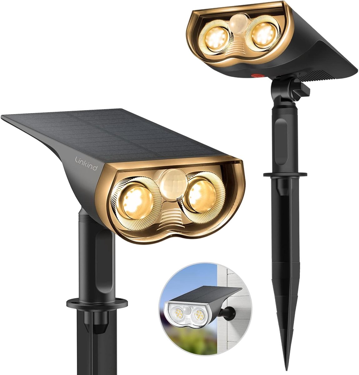 Solarlampen voor buiten met bewegingsmelder - 3 modi, 2 montageopties, 3000 K, 1000 lm, IP67 - 2 stuks