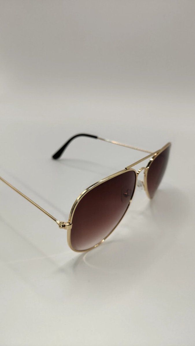 Aviator Piloten Heren Dames Zonnebril Goud Metaal - Licht Bruine mat glazen — afbeelding 3