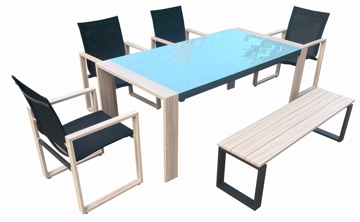 Tuinset 6-persoons met stoelen, bank en tafel - Bruin/Zwart - Metaal en houtafwerking