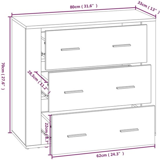 vidaXL Buffet 80x33x70 cm Bois d'ingénierie Chêne Sonoma - Buffet - Commodes - Armoire - Armoire murale