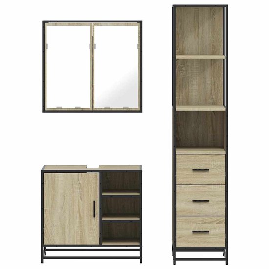 vidaXL 3-delige Badkamermeubelset bewerkt hout grijs sonoma eikenkleur, badkamerkast, toiletopbergkast, badkamerkast, badkameropbergkast, badkast