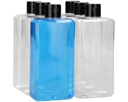 6 x 500 ml moderne rechthoekige fles PET transparant + Klepdop zwart - PET Kunststof BPA-vrij - Plastic Flessen Navulbaar - Met Dop - Lege Flessen - 6 stuks
