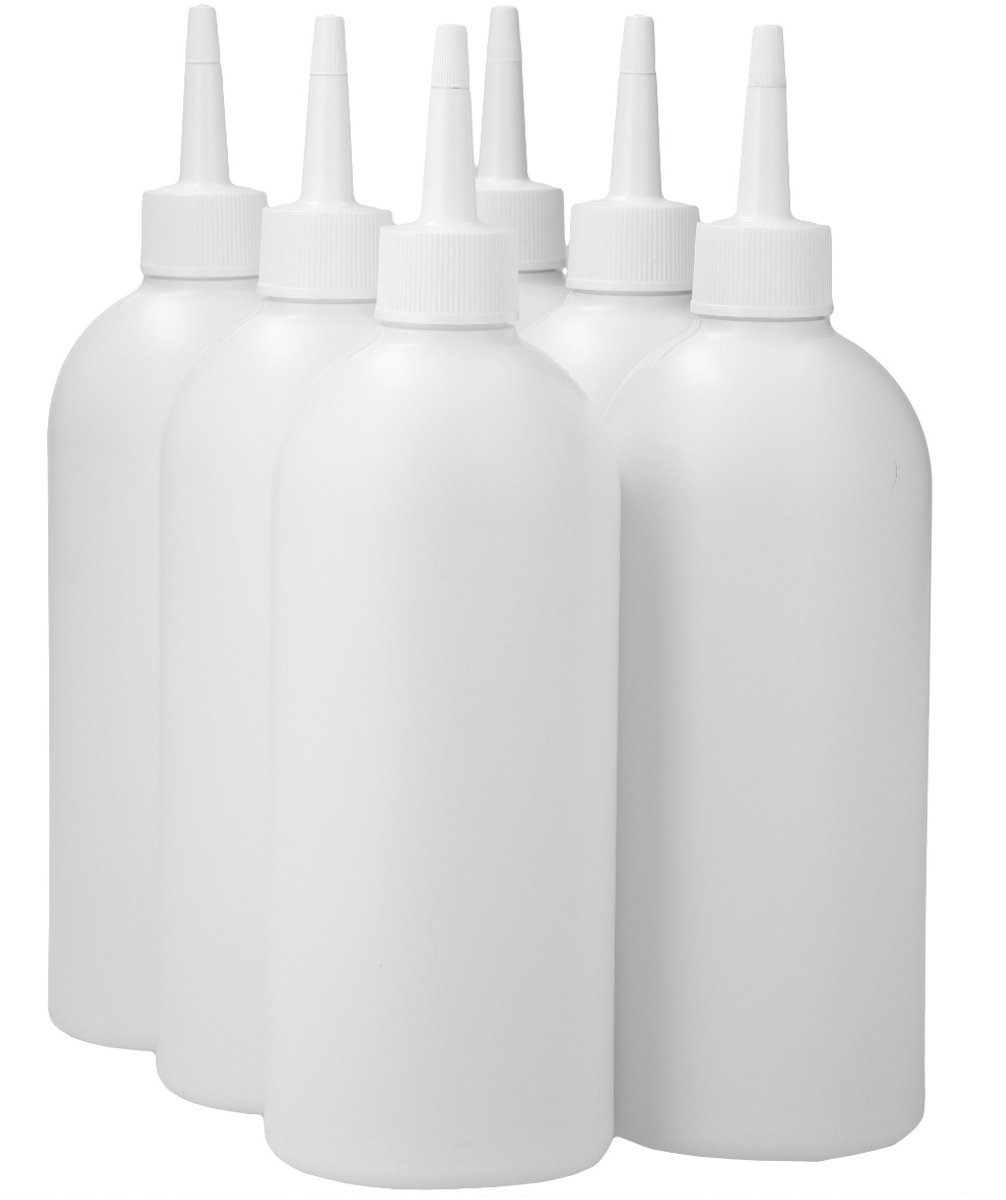 6 x 500 ml ronde fles HDPE wit + doseer tuitdop knijpbaar wit - BPA Vrij - Niet Breekbaar - Plastic Flesjes Navulbaar - Met Dop - Lege Flessen - 6 stuks