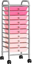 Bol.com vidaXL Opbergtrolley met 10 lades mobiel kunststof ombre roze - Opbergwagen - Opbergwagens - Opbergtrolley - Opbergtrolleys aanbieding
