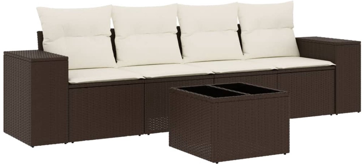 vidaXL 5-delige - Loungeset - met - kussens - poly - rattan - bruin