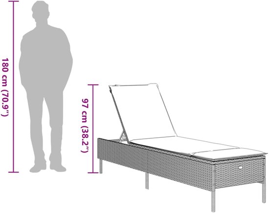 vidaXL - Chaise longue - avec - kussen - poly - rotin - beige