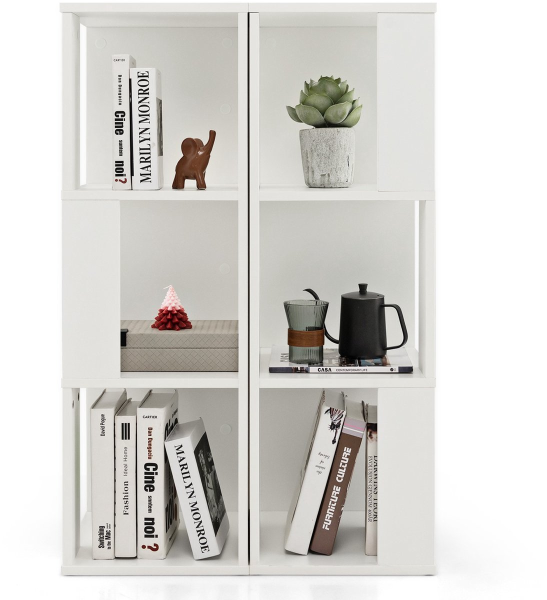 COSTWAY Set van 2 houten boekenkasten, staand rek met 3 niveaus, kantoorplank, opbergplank, archiefkast met kantelbeveiliging, 33 x 33 x 100,5 cm (wit)