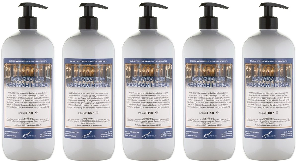 Bodylotion Hammam Herbal 1 Liter - met gratis pomp - set van 5 stuks - Voordeelverpakking