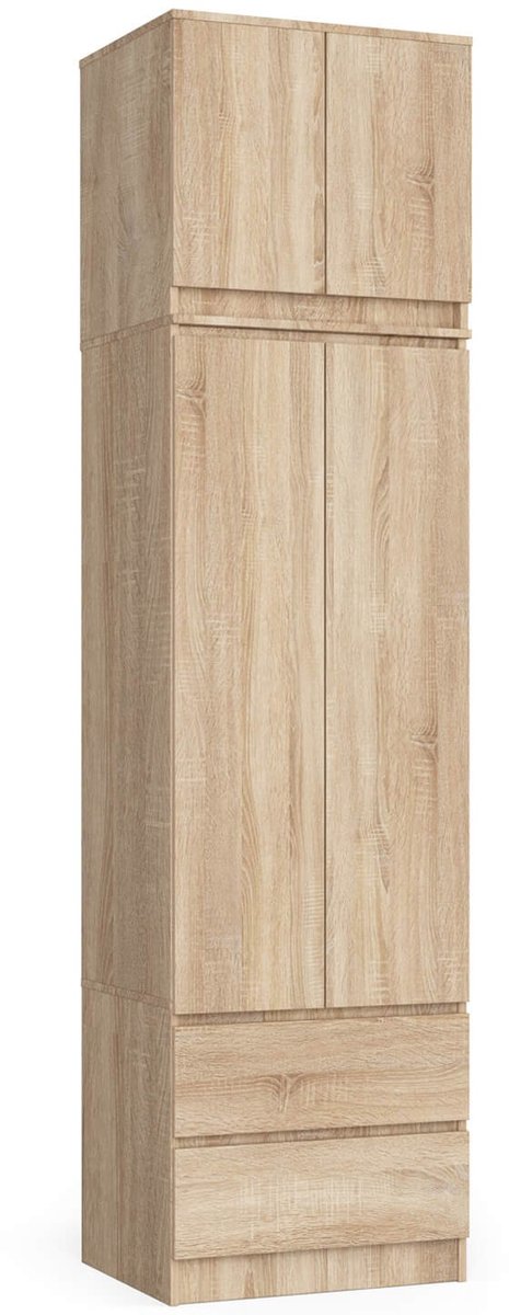 Kledingkast STAR S60 met Opzetstuk, 2 Deuren en 2 Lades / AKORD Furniture Factory / Sonoma Eik / 60 x 234 x 51 cm