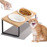 Verhoogde kattenvoerbak, verhoogde voerbakken voor katten, kattenbak op houten bakstandaard, kattenvoerbak, verhoogde kattenbak voor water en voer, voerbakken voor katten en puppy's