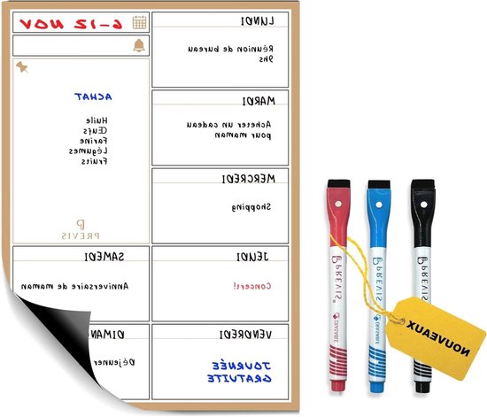 Otauoaea Acrylic Weekplanner, magnetisch, weekplanner, afwasbaar, voor koelkast, 40 x 30 cm, herbruikbare planningborden voor organisatie, menuplanning en lijst