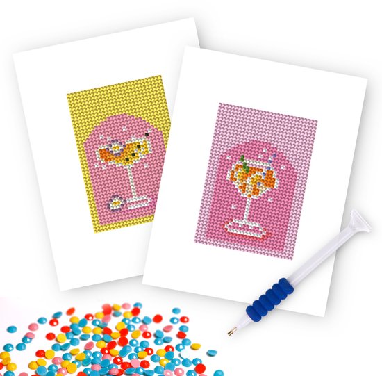 Rubye® Mini Diamond Paintings - 2 stuks - Diamond Painting Volwassenen - Diamond Painting Pakket Compleet - Cocktails - 15x20cm