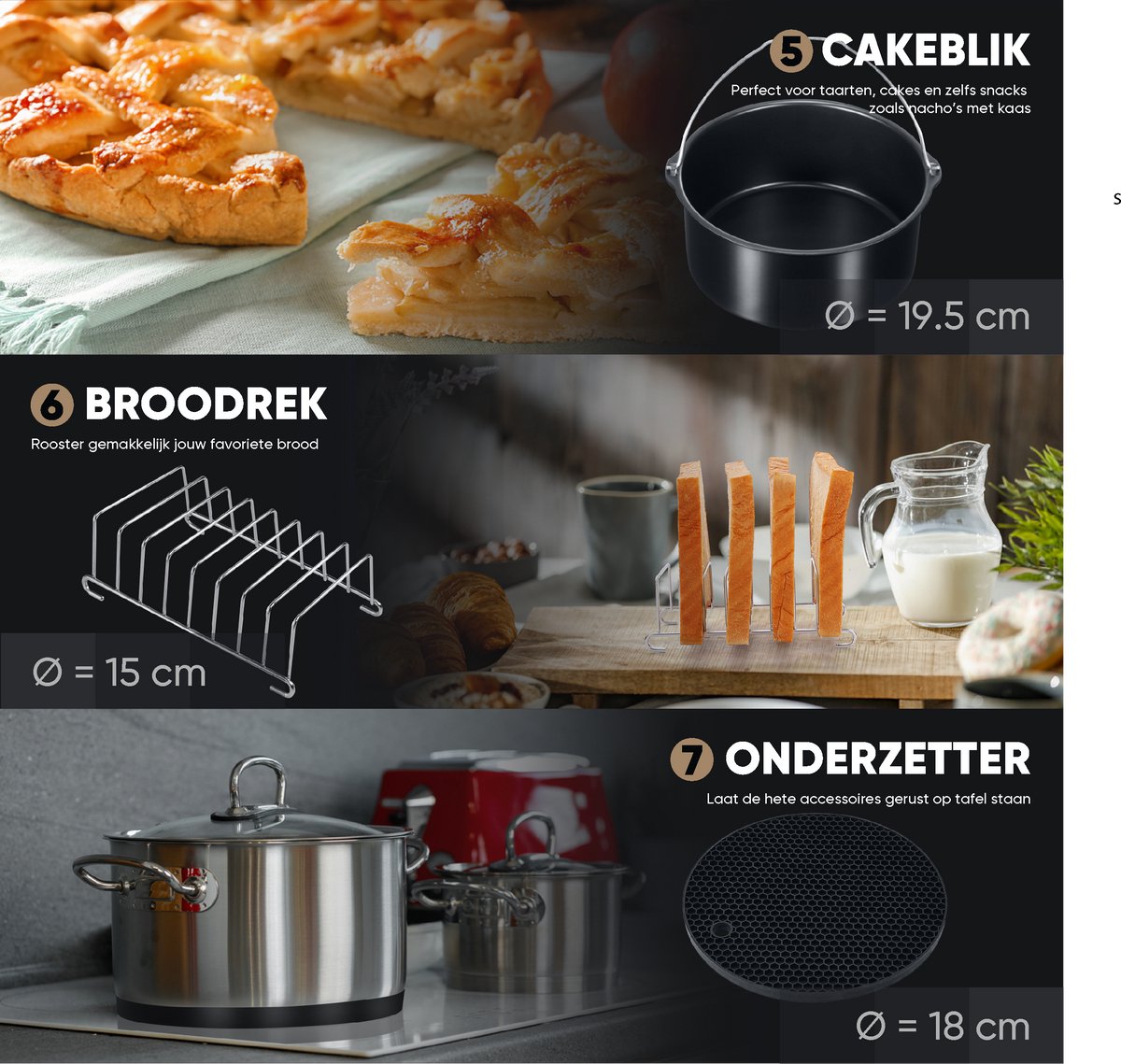 VAIVE Heteluchtfriteuse Accessoires Set - Geschikt voor alle Airfryer XL en XXL - ⌀ 20 cm — afbeelding 5