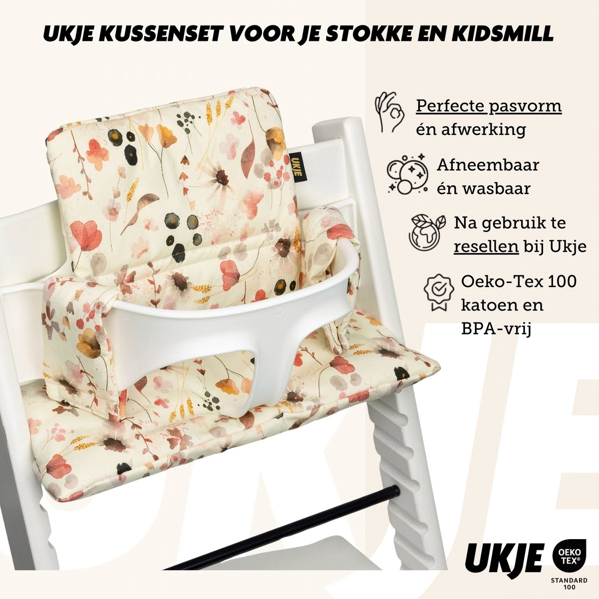 Stoelverkleiner TrippTrapp - Geschikt voor Stokke Tripp Trapp Kussenset - Kinderstoel Verkleiner - Perfecte Pasvorm - Geplastificeerd en Snel Schoon - Wilde Bloemen – foto 7
