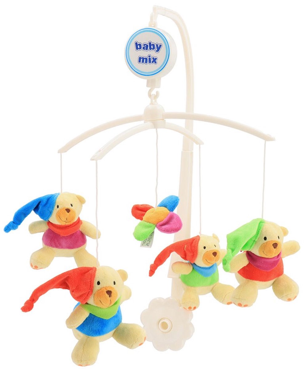 Baby Mix - Muziekmobiel - Carrousel boven de wieg multicolor pluche met beren - speelgoed - wiegdecoratie - slaapmuziek - babykamer - knuffels - decoratie - muziek