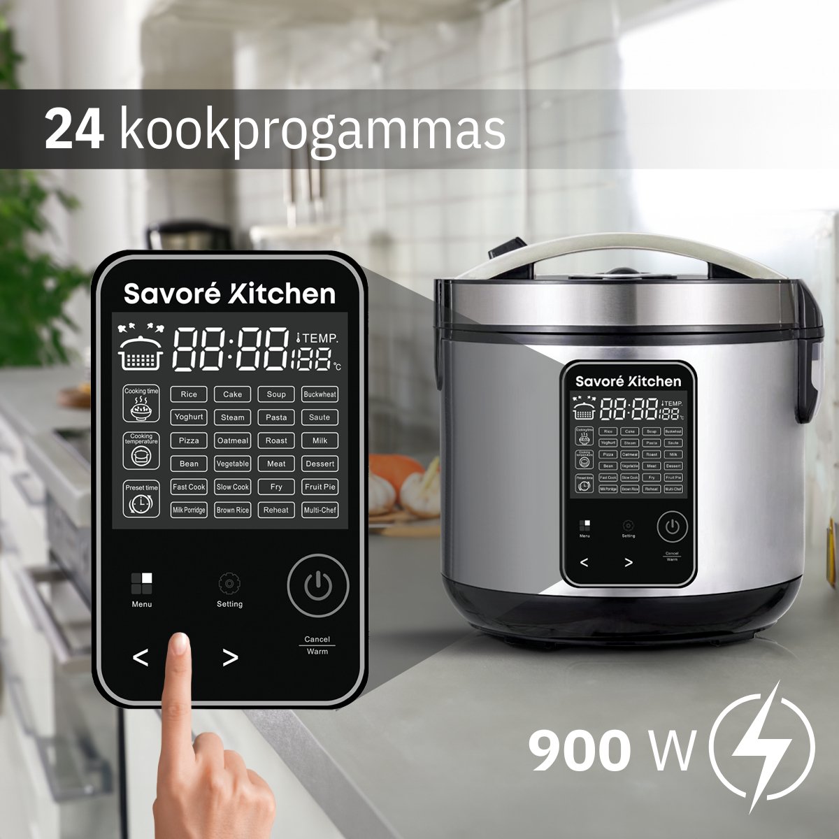 Afbeelding 2 van Savoré Kitchen MultiTaste Multicooker 5L met 24 kookfuncties - Multicookers - Rijstkoker - Stoomkoker - Touch Bediening