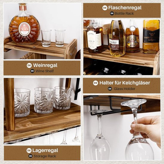 Houten Wijnrek Met Glashouder - Gevlamd Grenen - Klaar Gemonteerd - Wandmodel