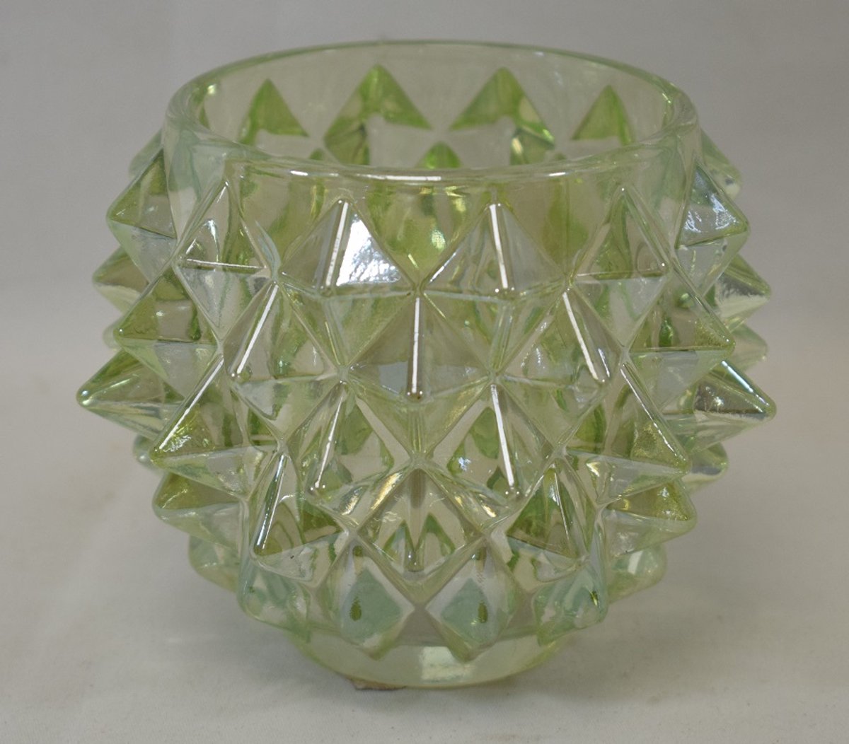 ZoeZo Design - waxinelichtjeshouder - glas - licht groen - diamant - klassiek - H 9.5 cm - Ø 12 cm