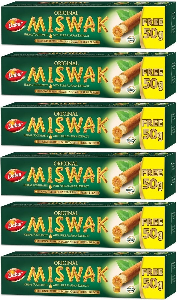 6x Dabur miswak tandpasta 170g (zonder fluoride)