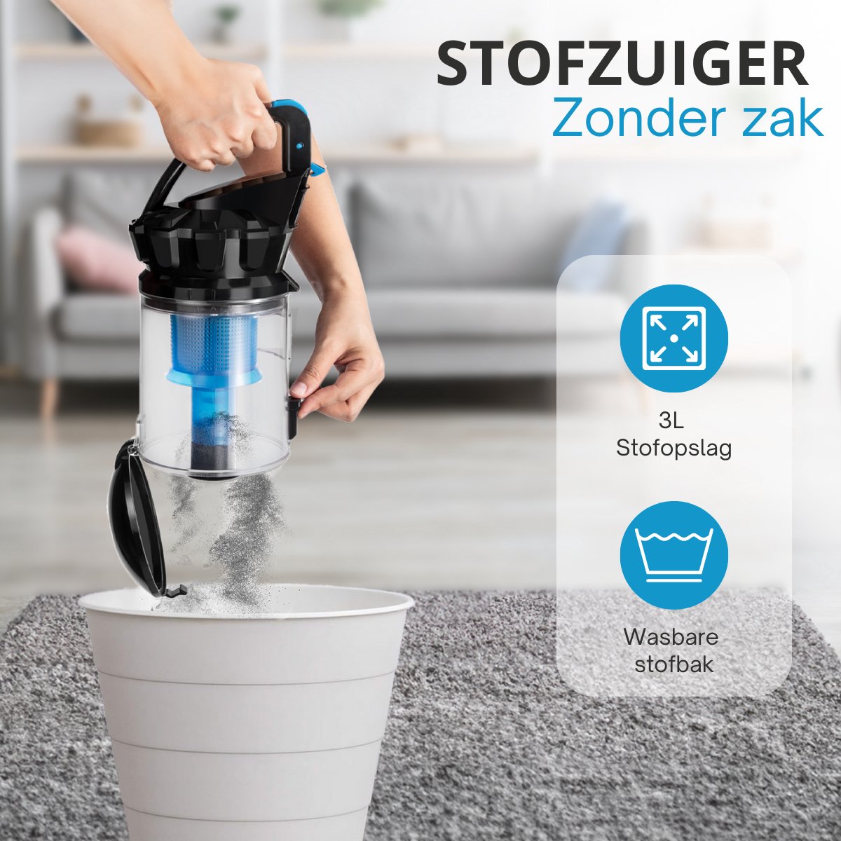 Sanovy ProPower-9100+ Krachtige Stofzuiger Zonder Zak - 3L - Compact - Blauw — afbeelding 3
