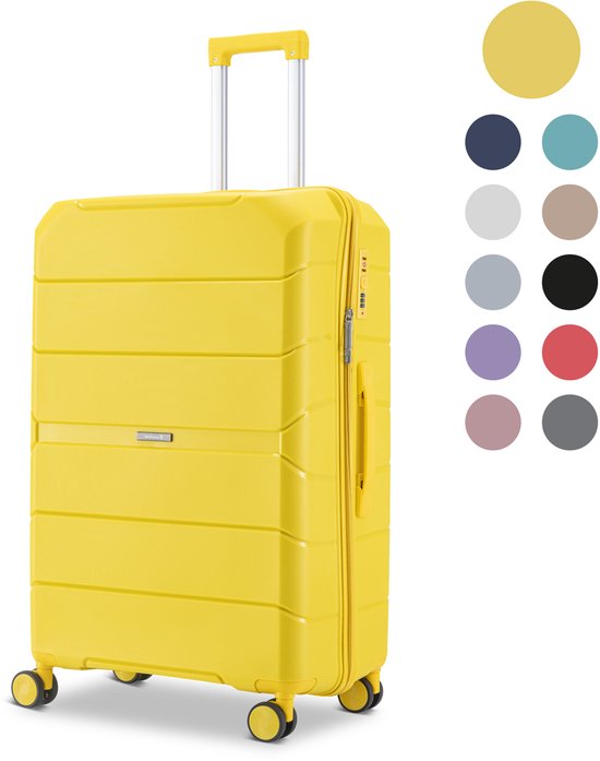 SKYCASES Urban Adventurer - Grote Reiskoffer - Cijferslot - 49x30x75cm - 110L - XL Rolkoffer Groot - Spinner wielen & Kofferslot - Geel