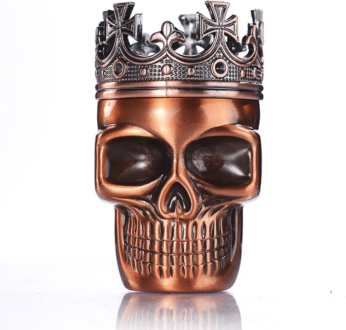 Kruidenmolen met King Skull Design - Pollenmolen voor Specerijen, Koffie en Kruiden - Rood Brons