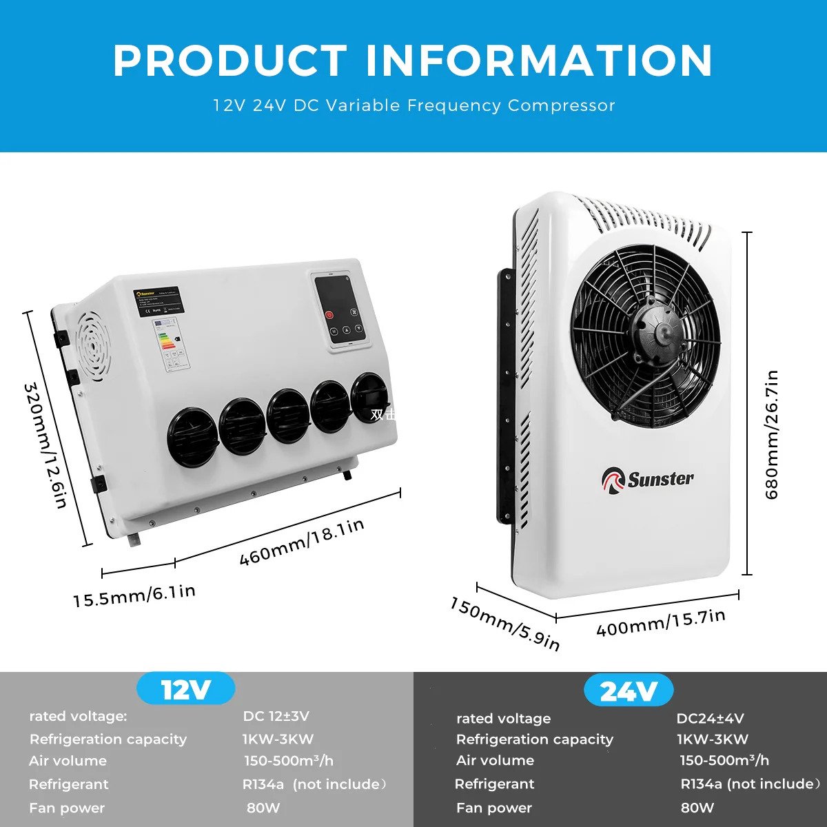 Airconditioner - Air conditioning - 10000 BTU - 150-500m³/u - 1-3KW - 12V Efficiënte Koeling - Met Afstandsbediening - Voor RV - Camper -Vrachtwagens - Boten — afbeelding 8