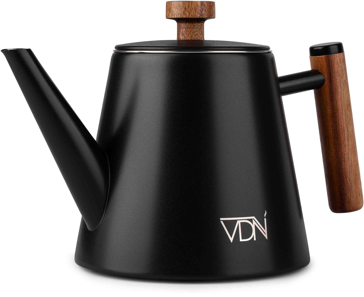 VDN RVS Theepot Dubbelwandig met Filter - Zwarte Theekan 1 Liter - 904