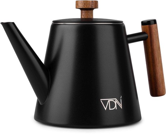VDN RVS Theepot Dubbelwandig met Filter - Zwarte Theekan 1 Liter - 904
