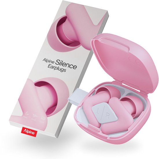 Alpine Silence Oordoppen - Oordoppen slapen - Vlieg oordoppen - voor Slapen, Focus & Reizen - Comfortabele, Herbruikbare Gehoorbescherming - Nauwsluitende V-vorm & Zachte Ovale Tips – 4 Maten XS/S/M/L – Tot 25dB Geluidsdemping – Roze