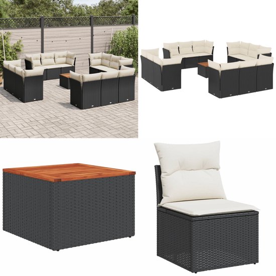 vidaXL 13-delige Loungeset met kussens poly rattan zwart - Loungeset - Loungesets - Tuinset - Tuinbank