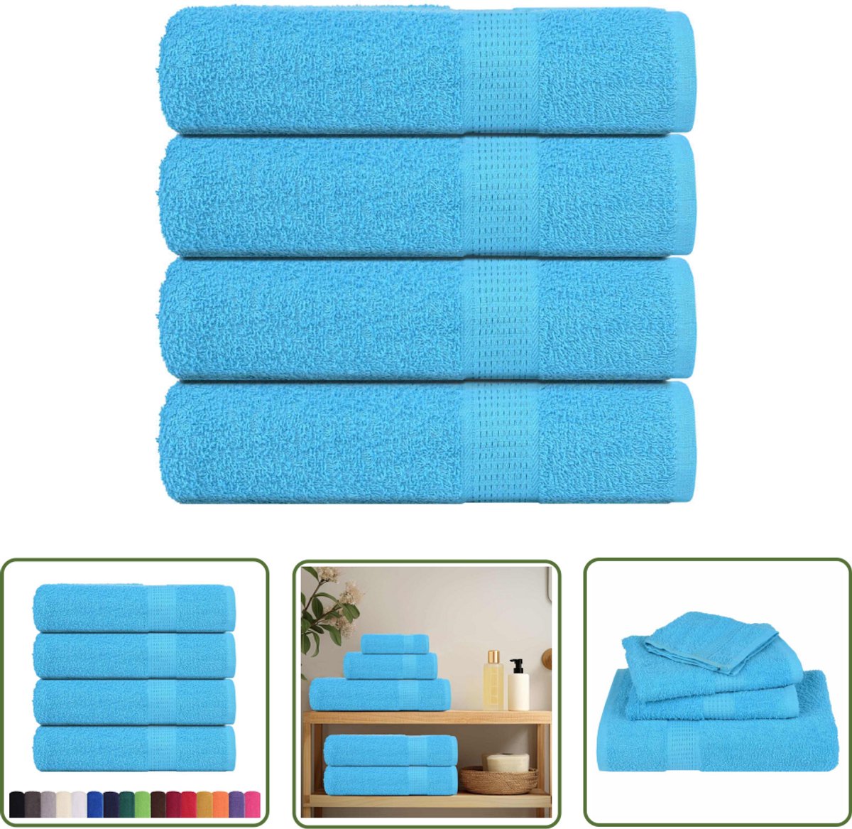 The Living Store Handdoeken 4 st 50x100 cm 360 g/m² 100% katoen turquoise - Badhanddoeken - Turkoois - Katoen Handdoeken - Zachte Handdoeken - Biologische Handdoeken
