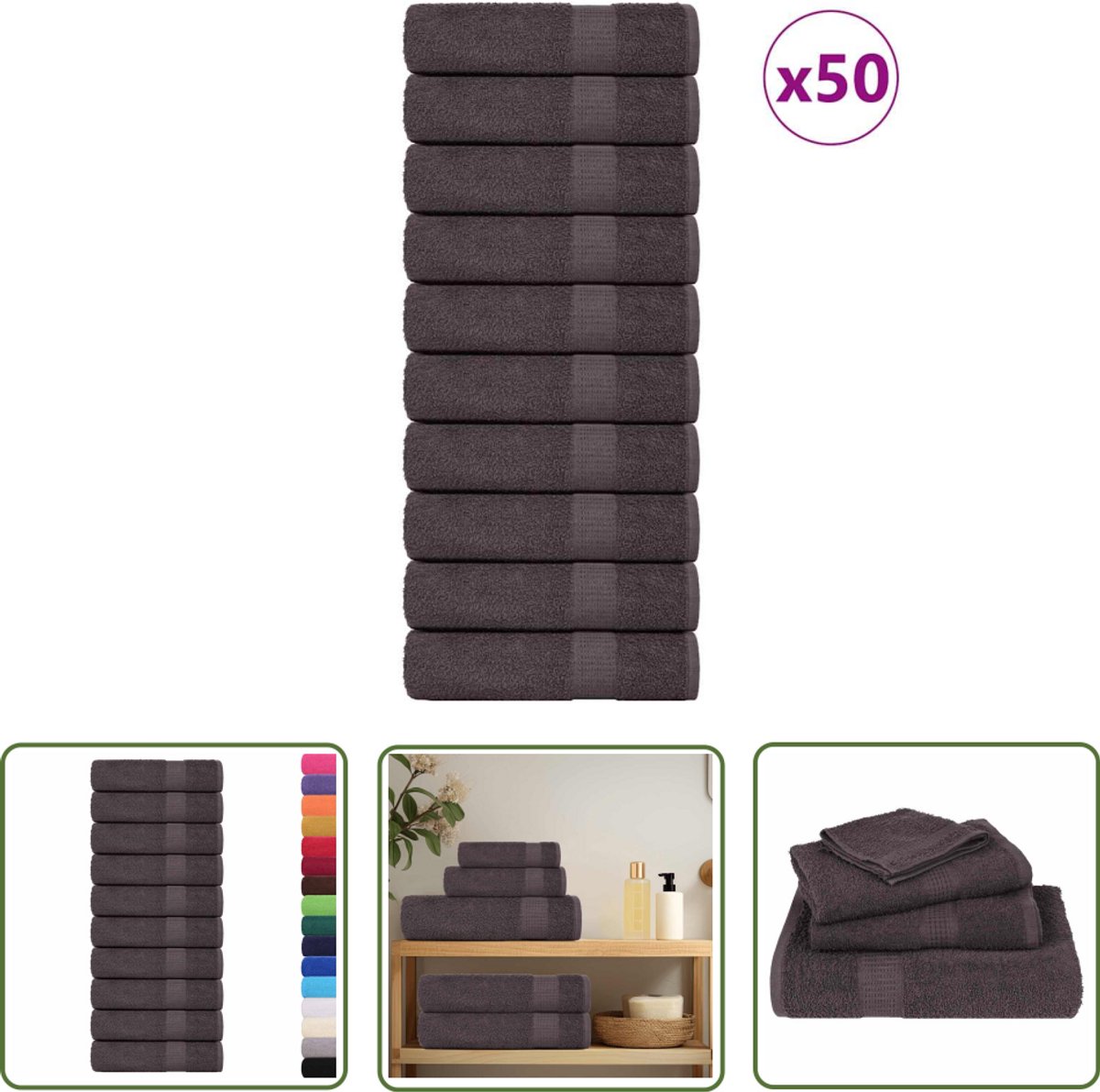 The Living Store Handdoeken 50st 50x100 cm 360 g/m² 100% katoen antracietkleurig - Badhanddoeken - Anthraciethoudend - Katoenen Handdoeken - Ring Gesponnen Katoen - Biologisch Wasbare Handdoeken