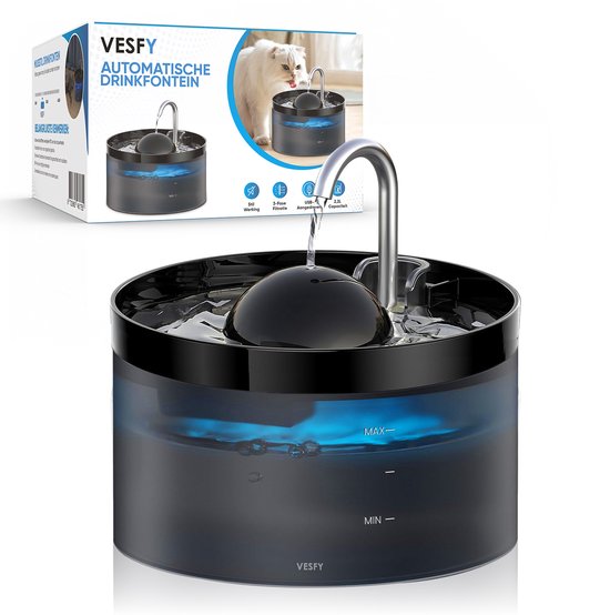 NPET WF050TP Kattenfontein met bewegingsmelder, drinkfontein voor kat en hond, kattenwaterfontein met super stille pomp en 2 kattenfonteinfilters, laag energieverbruik, 1,5 l
