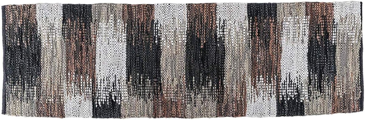 Homescapes Gerecycled leren vloerkleed in grijs, bruin en zwart, 66 x 200 cm