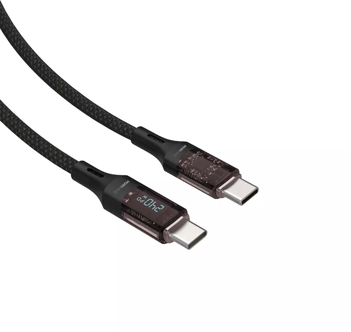 Musthavz - USB-C naar USB-C Kabel 240W met LCD - Inclusief kabelclip - 1,0 meter lengte