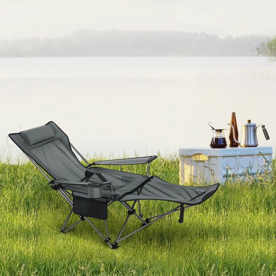 Ligstoel - Ligbed - Camping Stoel - Luxe Ligstoel - Loungestoel - Stoel voor Buiten - Klapstoel Camping - Opvouwbaar - Met Afneembare Voetsteun - Incl Bekerhouder - Incl Draagtas - Verstelbare Rugleuning - Grijs van MaxxGarden — afbeelding 4