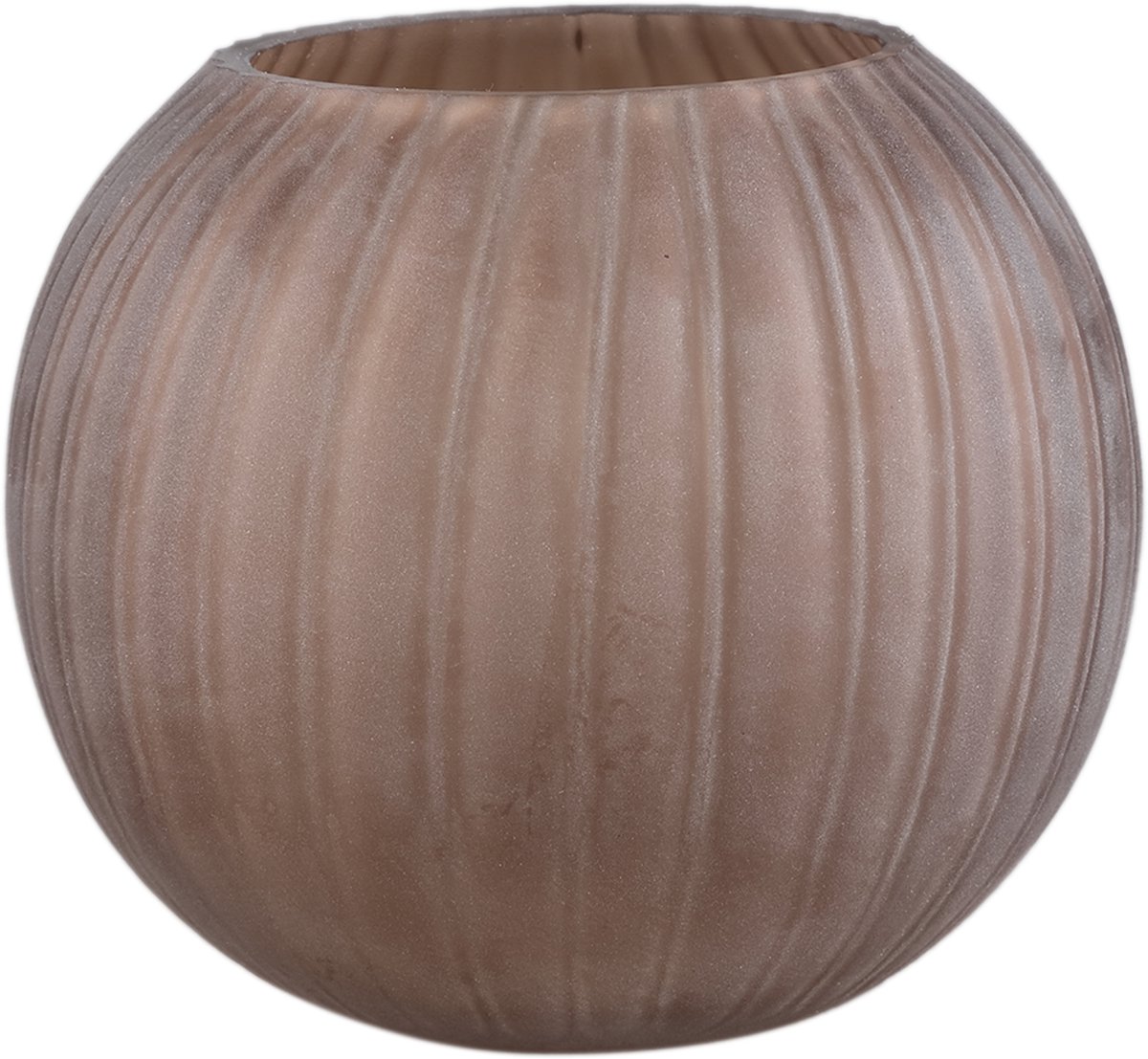 PTMD Levente Sand Carved Glass Bowl Shaped Vase Ribbed Bruin