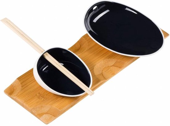 Cookplay Jomon Sushi servies - Porselein - 29 x 11 x 4 cm - Zwart/Wit |  bol.com
