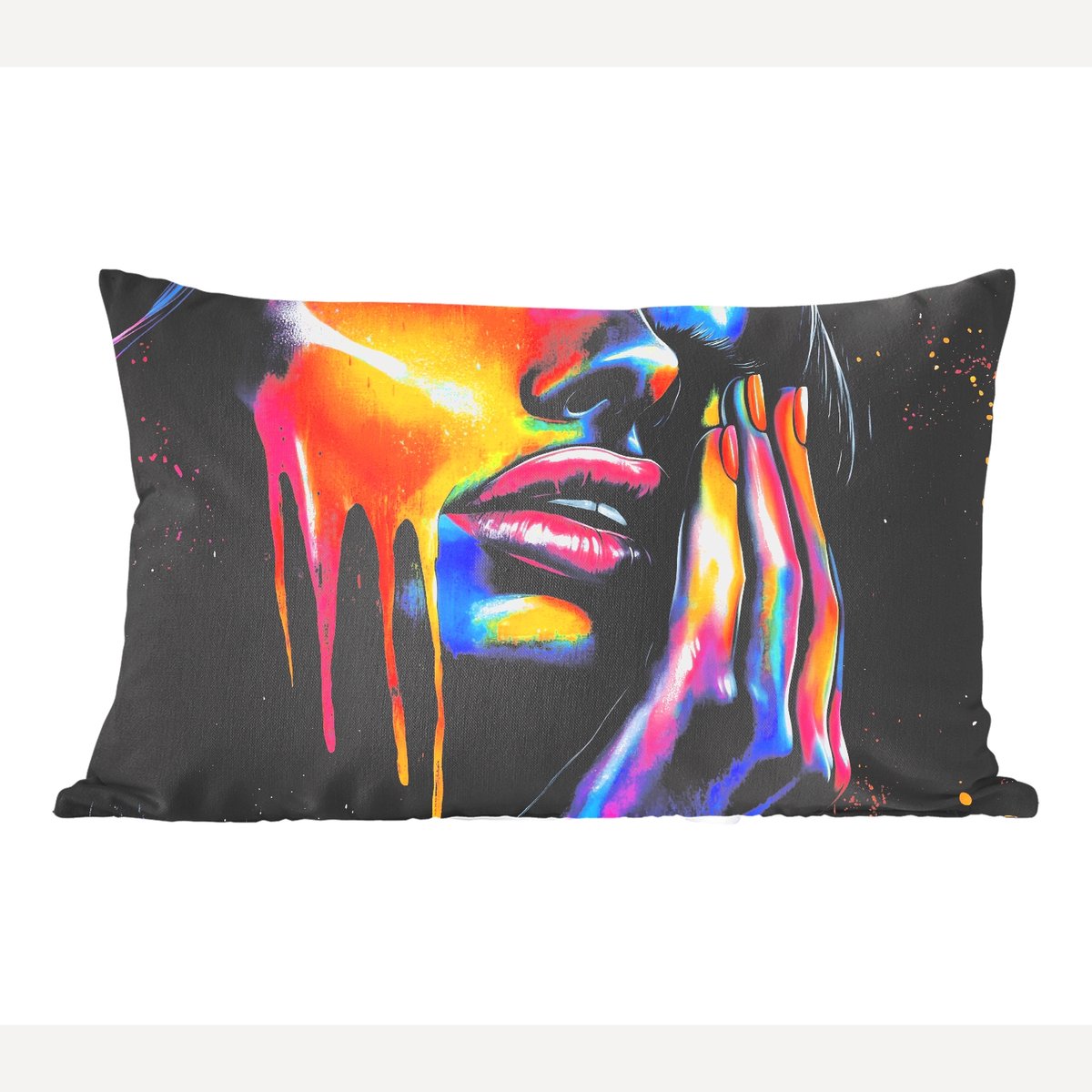 Sierkussens - Kussentjes Woonkamer - 60x40 cm - Vrouw - Gezicht - Verf - Kunstzinnig