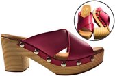 Stravers - Sandales semelle bois et bride croisée cuir - Rose - Pointure 42 - Sabots femme grande pointure