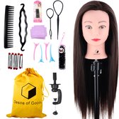 Desire of Goods Oefenhoofd Kappershoofd Kastanjebruin - Met tafelklem & Styling Accessoires - Kappop - Kaphoofd - 70 cm