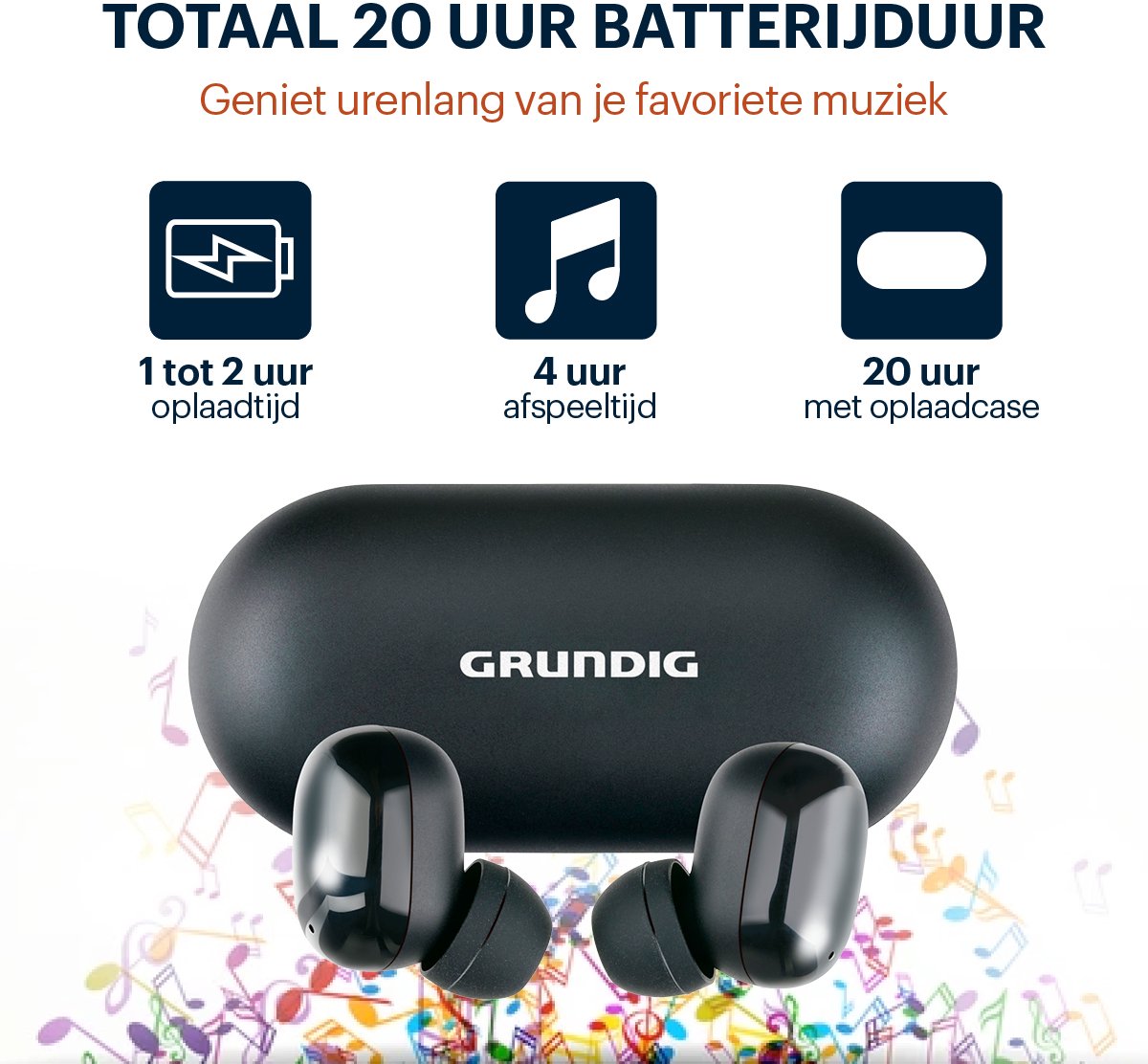 Grundig Draadloze Oordopjes - Earbuds Bluetooth 5.3 - Oortjes incl. Oplaadcassette - Batterijduur tot 20 Uur - USB-C Oplaadbaar - Touch Bediening en Handsfree Bellen – foto 4