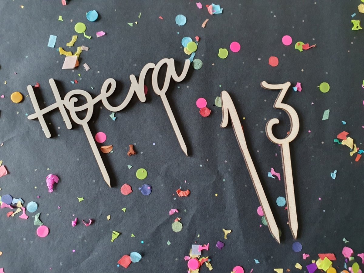 Taarttopper Hoera, Caketopper, Taart en Cake Topper, Feest, verjaardag