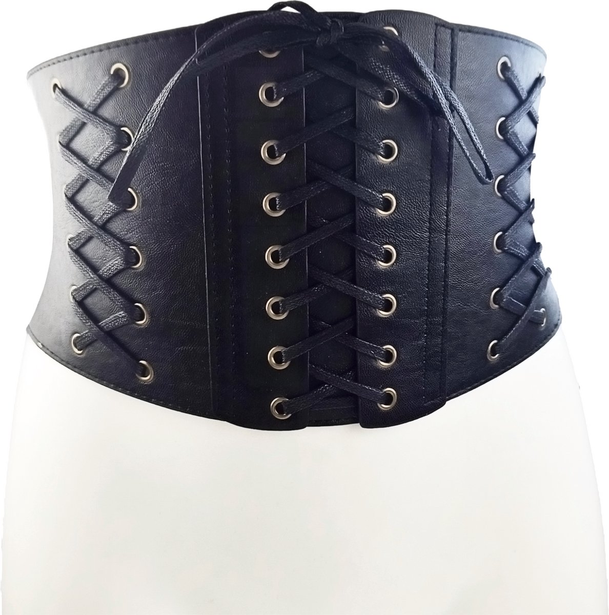 BamBella ® - Corset Riem Maat XL XXL - Mode Body Gothic Goth taille riem zwart nepleer met vetersluiting Verstelbaar korset belt