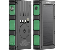 iSetchi Solar Powerbank 42800 mAh - Externe Batterij - Noodpakket - Zonneenergie - Snellader - Met Kompas en USB-C Kabel - Fast Charge 22.5W - Met Handige Zaklamp - Groen/Zwart