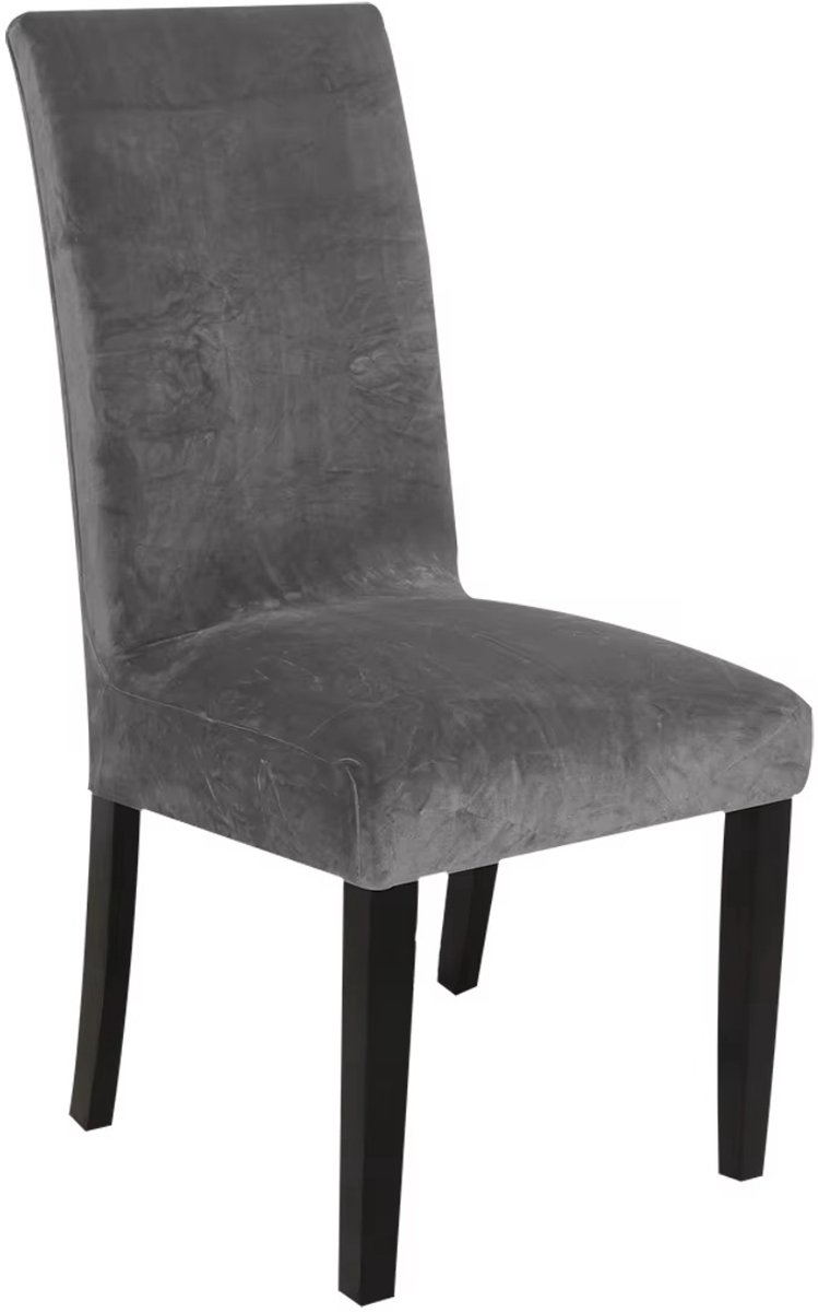 Hilvard Stoelhoes - Stoelhoezen eetkamerstoelen - Velvet - Stretch - Grijs