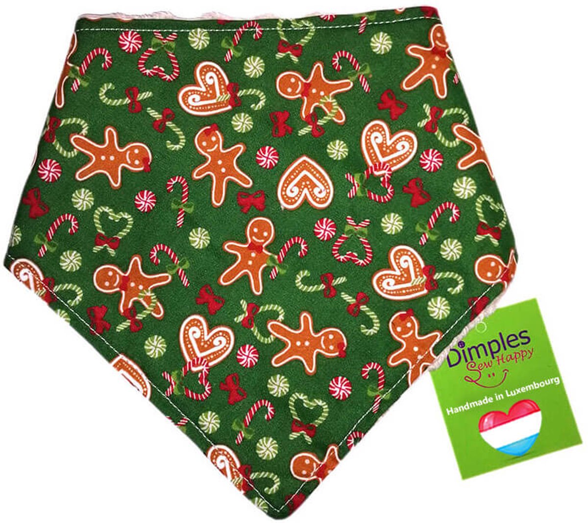 Peperkoekmannetje - groene Kersthondenhalsdoek - DIMPLES 55cm XL kersthondenbandana hondensjaal hondenbandana met comfortabele drukknopen